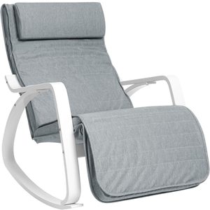 SONGMICS Scaun balansoar din lemn, suport picioare reglabil, maxim 150kg, 67x122x84cm, gri deschis