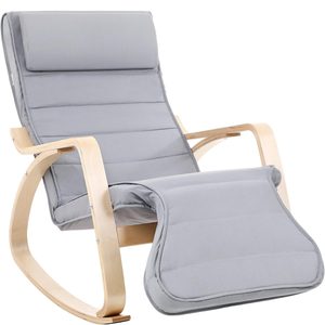 SONGMICS Scaun balansoar din lemn, suport picioare reglabil, maxim 150kg, 67x125x91cm, gri