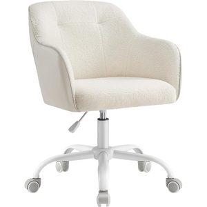 SONGMICS Scaun birou rotativ, reglabil pe inaltime, material sherpa si PU, cadru otel, 64x64x78-88cm, bej