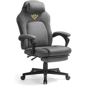 SONGMICS Scaun gaming ergonomic cu suport picioare, material textil bumbac si in, maxim 150 kg, 70x70x129 cm, gri
