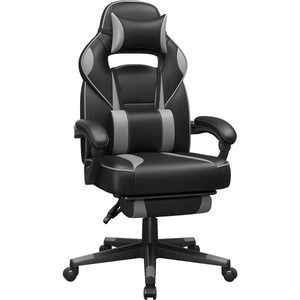 SONGMICS Scaun gaming ergonomic, cu spatar inalt, suport pentru picioare, maxim 150 kg , 50x70x126 cm, negru si gri