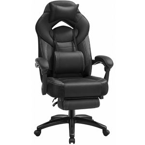 SONGMICS Scaun gaming ergonomic cu suport pentru picioare, tetiera reglabila si suport lombar, maxim 150 kg, 70x64x128 cm, negru