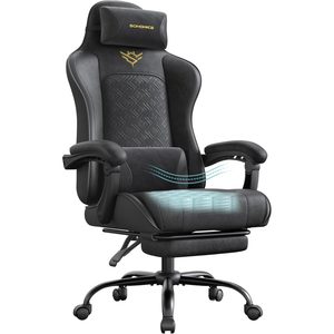 SONGMICS Scaun gaming ergonomic cu suport picioare, spatar reglabil 90-135°, perne lombare si tetiera, 70x70x133 cm, negru