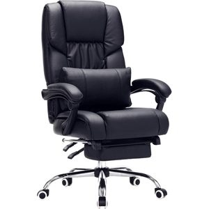 SONGMICS Scaun birou ergonomic, cu suport picioare retractabil, spatar reglabil 135°, maxim 150 kg, 70x70x125 cm, negru