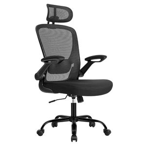 SONGMICS Scaun birou ergonomic cu tetiera, suport lombar reglabil si cotiere rabatabile, 64x64x130 cm, negru