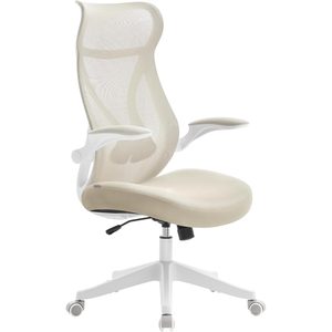 SONGMICS Scaun birou ergonomic cu tetiera, suport lombar, brate rabatabile, maxim 150 kg, 71x71x119 cm, cappuccino bej
