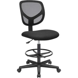 SONGMICS Scaun de birou inalt pentru atelier sau studio, fara brate, cu suport picioare, reglabil pe inaltime, 64x64x117 cm, negru