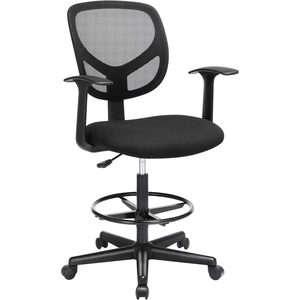 SONGMICS Scaun de birou inalt, rotativ, suport picioare reglabil, ajustare pe inaltime 55-75 cm, 64x64x97 cm, negru