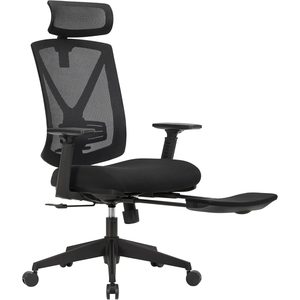 SONGMICS Scaun birou ergonomic cu suport picioare extensibil, sezut gros cu spuma, spatar mesh si tetiera reglabila, 69x70x133 cm, negru