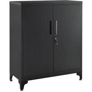 SONGMICS Dulap birou metalic cu 2 usi si sistem de inchidere, multifunctional cu rafturi reglabile, 40x80x90 cm, negru