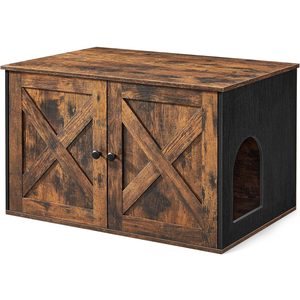 FEANDREA Cusca pentru pisici tip comoda, cu usi si perete despartitor, 80x53x50cm, maro cu negru