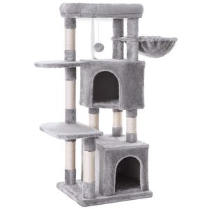 FEANDREA Ansamblu de joaca pisici, tip copac, 2 culcusuri, 2 ascunzatoare, 49x45x120 cm, gri