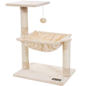 FEANDREA Ansamblu de joaca pisici, tip copac, cu hamac si platforma, 50x36x70 cm, bej