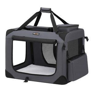 FEANDREA Geanta de transport pliabila pentru animale de companie, saltea inclusa, cadru metalic pentru stabilitate, buzunare laterale, 70x52x52 cm, gri