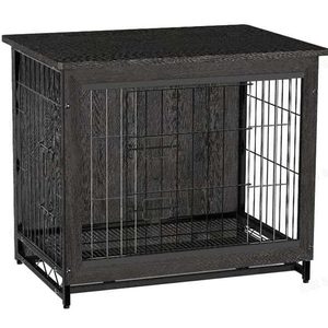 FEANDREA Cusca mobilier pentru caini mari, masa laterala cu 2 usi si tava detasabila, otel si PAL, 112x75x80 cm, negru