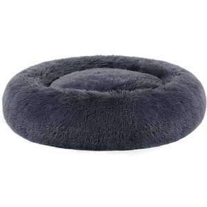 FEANDREA Pat pufos pentru caini si pisici, cu husa detasabila, lavabila, plus moale cu fir lung, 80 cm, gri inchis