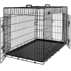 FEANDREA Cusca pentru animale, 2 usi, pliabila din metal, tava detasabila, L, 93x57x64cm, negru