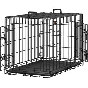 FEANDREA Cusca pentru animale, 2 usi, pliabila din metal, tava detasabila, L, 93x58x64cm, negru