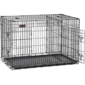 FEANDREA Cusca pentru animale, 2 usi, perete separator, pliabila din metal, XXL, 122x75x81cm, negru