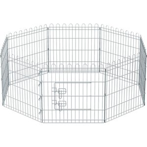 FEANDREA Tarc pliabil din otel pentru animale 8 panouri, modular patrat sau octogon, 159x159x61 cm, argintiu