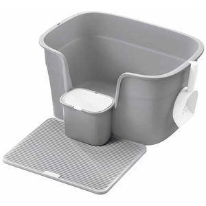 FEANDREA Litiera pisici XL cu pereti inalti, colector de nisip si cutie depozitare, 64x44x33 cm, gri