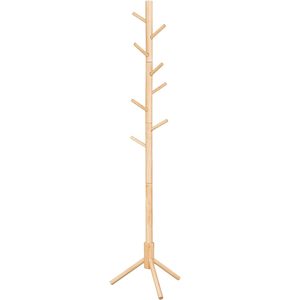 VASAGLE Cuier lemn masiv 47x47x175 cm, 8 carlige si inaltime reglabila, baza triunghiulara, natur