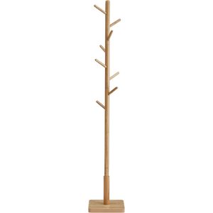 VASAGLE Cuier tip copac din lemn masiv, cu 8 carlige si baza patrata, 30x30x176 cm, bej natural