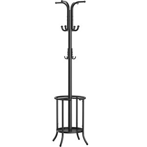 SONGMICS Cuier pentru haine, cu suport de umbrele, 12 agatatori, 175 cm, negru