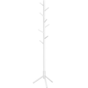 VASAGLE Cuier pentru haine, din lemn masiv, tip pom, cu 8 carlige, 175cm, alb
