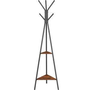 VASAGLE Cuier metalic, cu ​​2 rafturi MDF, inaltime 179cm, stil industrial, maro rustic si negru