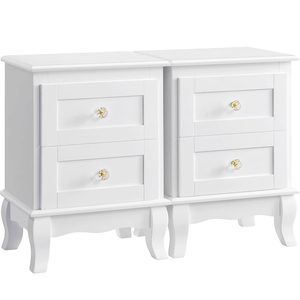 VASAGLE Set de 2 noptiere din MDF, cu sertare, 39x31x53 cm, alb