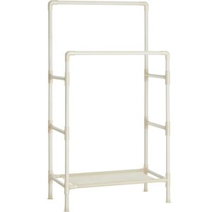 SONGMICS Raft de haine din metal, cu 2 bare de haine si 1 raft, maxim 70 kg, industrial, 45x83x157cm, alb