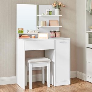VASAGLE Masuta de toaleta cu oglinda, dulap si sertar pentru cosmetice, 80x40x132cm, alb