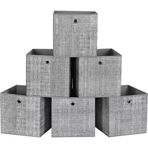 SONGMICS Set 6 cutii de depozitare, pliabile cu maner, material textil si oxford, 30x30x30 cm, gri
