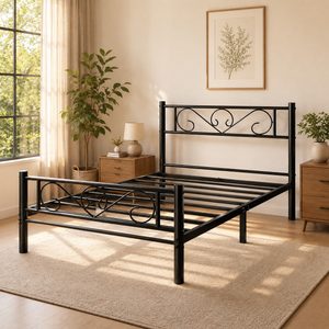 VASAGLE Cadru de pat metalic, pliabil rapid, pentru saltea 90x190 cm, stil industrial loft, 198x92x86 cm, negru