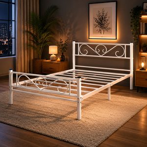 VASAGLE Cadru de pat metalic, pliabil rapid, pentru saltea 90x190 cm, stil industrial loft, 198x92x86 cm, alb