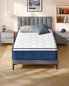 VASAGLE Saltea 90x200 cm cu arcuri individuale pentru reducerea transferului de miscare, spuma cu memorie si gel, 7 zone ergonomice si margini ranforsate, alb