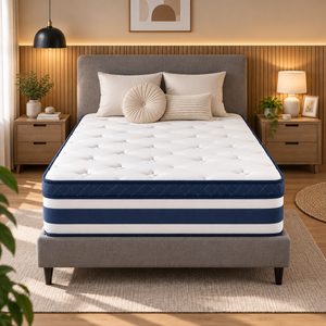 VASAGLE Saltea 90x200x25 cm cu sustinere H3 mediu-ferma, arcuri individuale, spuma Memory Gel, husa respirabila si margini intarite, albastru si alb