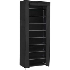 SONGMICS Dulap pentru pantofi din material textil, structura metalica, 10 niveluri, capacitate 27-35 perechi, 58x28x160 cm, negru
