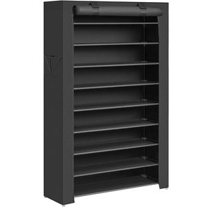 SONGMICS Raft pentru pantofi pe 9 nivele, pana la 50 de perechi pantofi, textil, 88x28x160cm, negru