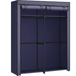 SONGMICS Garderoba pentru depozitarea hainelor, din material textil, cu 2 bare pentru umerase, 43x140x174cm, albastru
