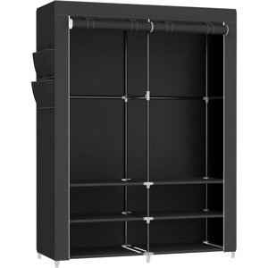 SONGMICS Dulap textil garderoba, 2 compartimente haine cu rafturi, cadru metalic, 127x45x176 cm, negru