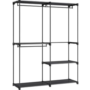 SONGMICS Dulap de haine portabil, cu 3 bare de agatat si rafturi, 138x43x182 cm, negru
