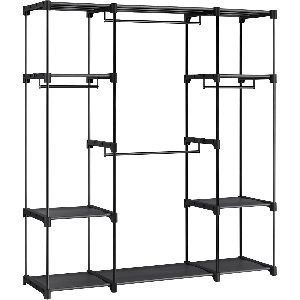 SONGMICS Dulap portabil pentru haine cu 4 bare de suspendare si rafturi, structura metalica, 151x43x166 cm, negru