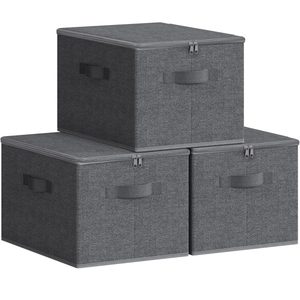 SONGMICS Set 3 cutii de depozitare pliabile, organizatoare pentru dulap, textil, 40x30x25 cm, gri