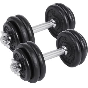 SONGMICS Set 2 gantere reglabile 30 kg, discuri fonta si bare otel, prindere anti-alunecare