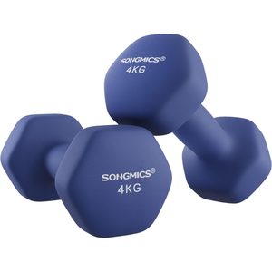 SONGMICS Set gantere fitness hex 2x4 kg, antiderapante, din fier invelit in vinil, albastru