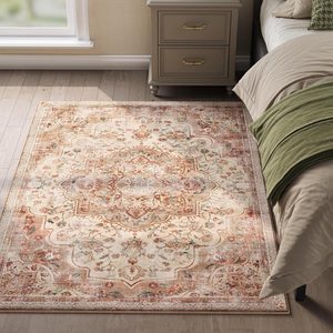 SONGMICS Covor decorativ antiderapant, stil vintage, lavabil la masina, 120×170 cm, bej cappuccino