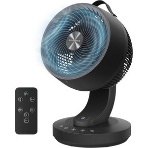 SONGMICS Ventilator de masa silentios cu telecomanda, oscilatie 70°, 8 viteze si afisaj LED, 25x26x38 cm, negru