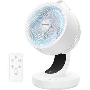SONGMICS Ventilator de masa silentios cu telecomanda, oscilatie 70°, 8 viteze si afisaj LED, 25x26x38 cm, alb